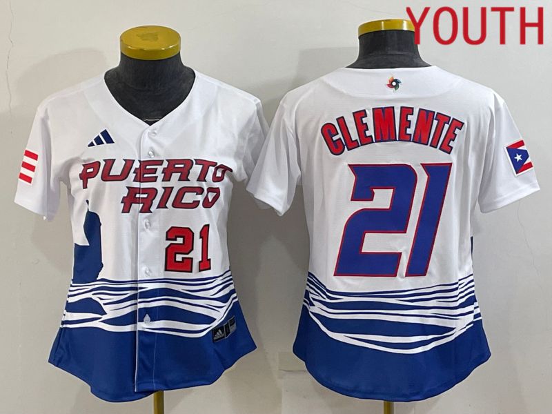 Youth 2023 World Cub Puerto Rico 21 Clemente White MLB Jersey